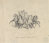 32559 Afbeelding van de zegekar met vier paarden op de erepoort, opgericht op de Neude voor het bezoek van koning ...